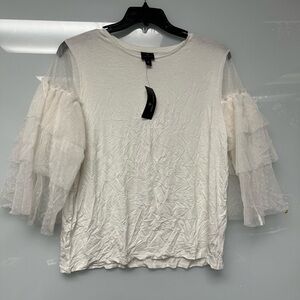 Worthington Womens Tiered Lace Sleeve Blouse in Polar Bear New With Tags